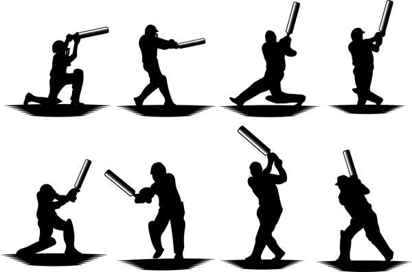 黑白剪影棒球运动员图案元素