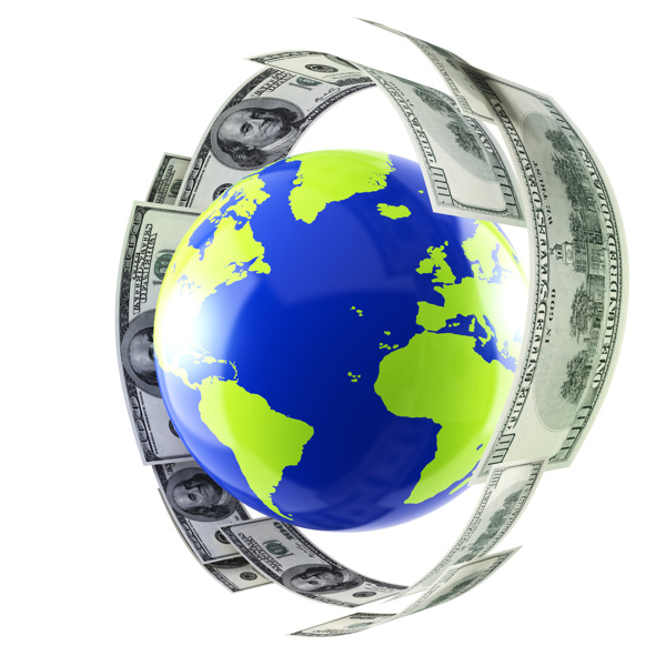 美元钞票绕地球模型一圈图片