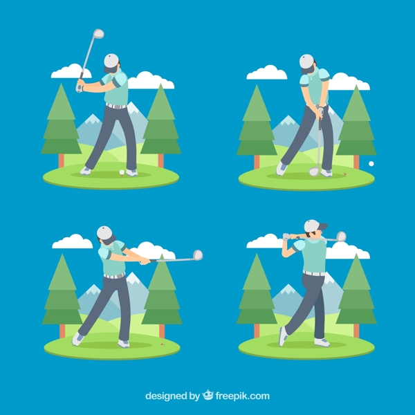 4款创意高尔夫男子动作矢量图