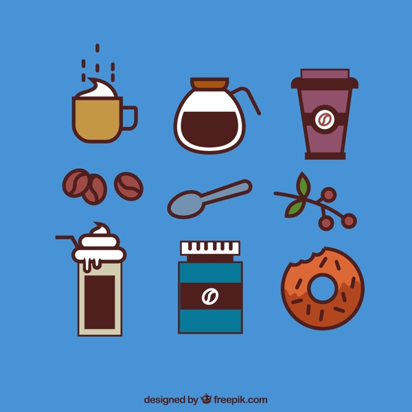 9款彩绘简笔咖啡元素图标