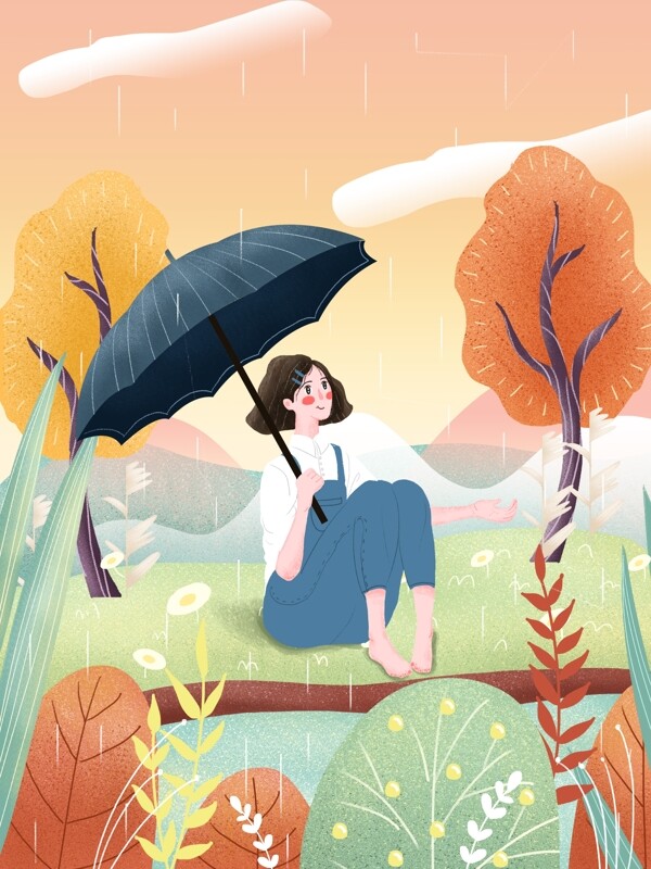 唯美小清新24節(jié)氣之谷雨插畫