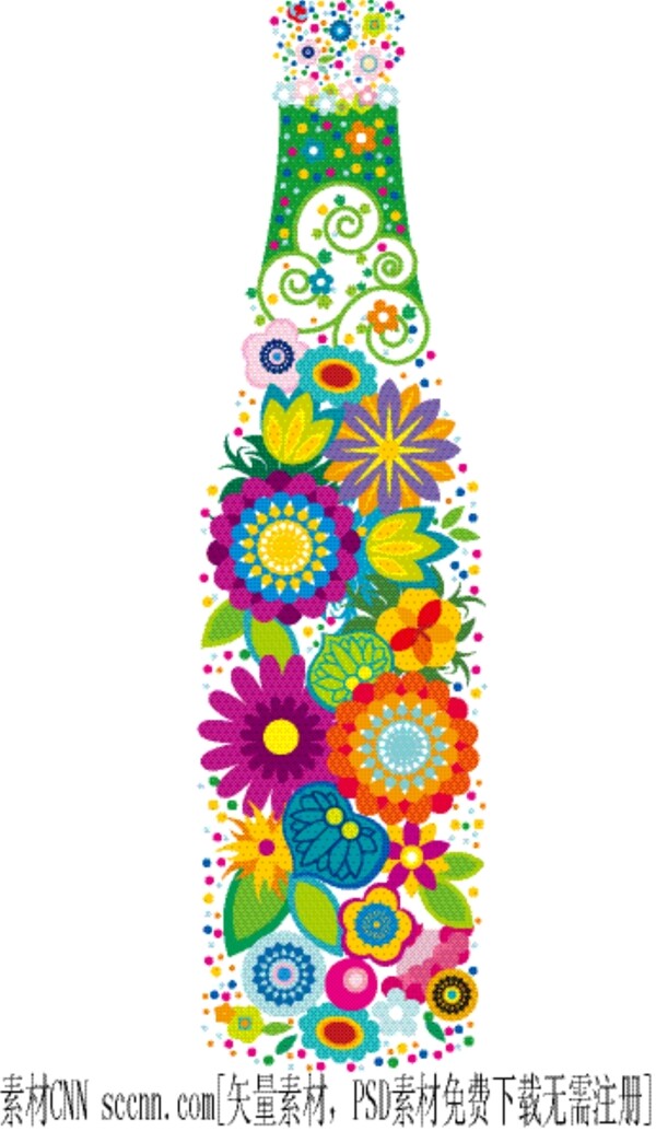 矢量素材彩绘花纹创意瓶子