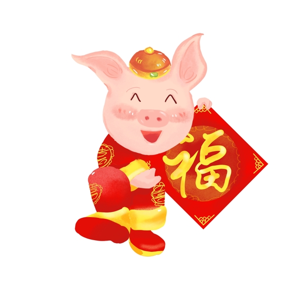 2019年豬年手繪插畫喜慶紅色可商用元素