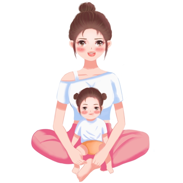 原创手绘插画母亲抱着婴儿元素母爱温馨场景