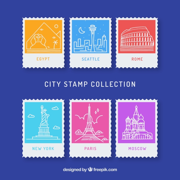 白色旅游城市邮票