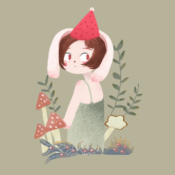 兔子少女可愛插畫中秋