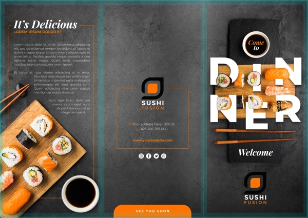 寿司三折页宣传册模板