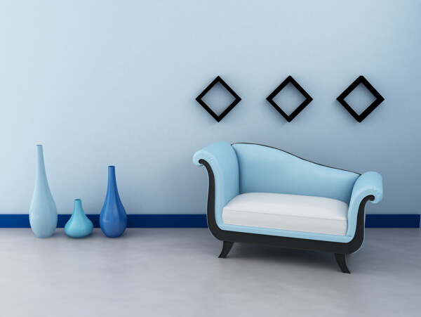 蓝色家具装饰图片
