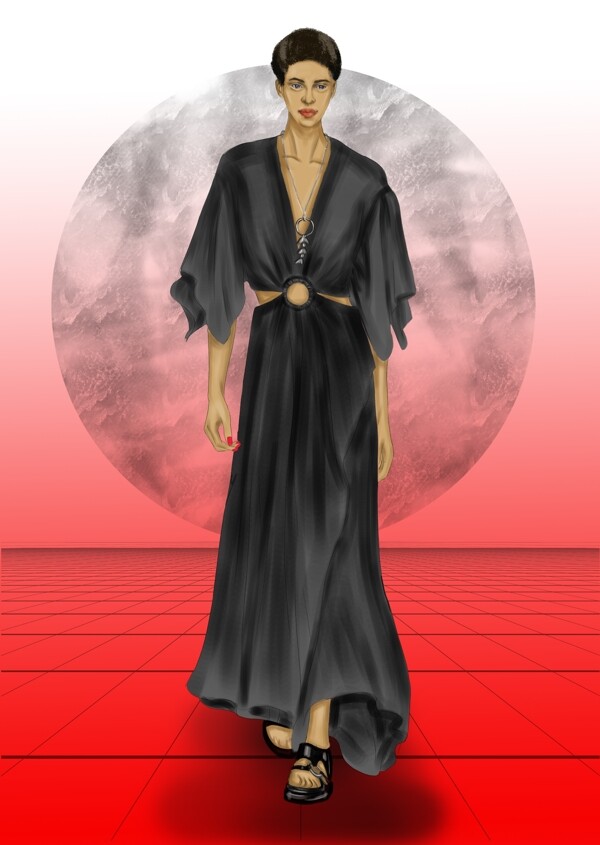 女装服装设计效果图黑色长裙