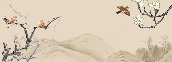 中式古风水墨山水木兰壁纸背景素材