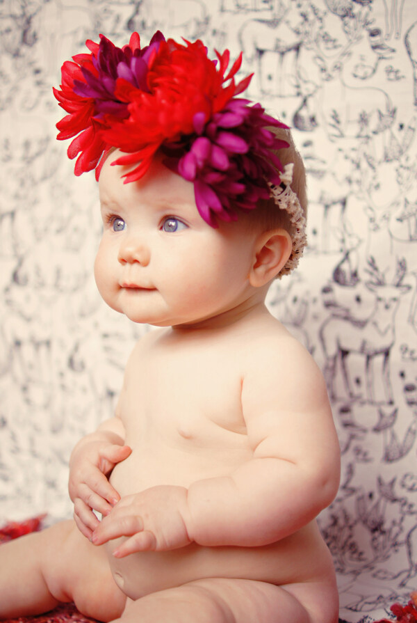 头戴花朵的女婴图片