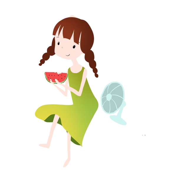 在吃西瓜的可愛(ài)小女孩免摳圖