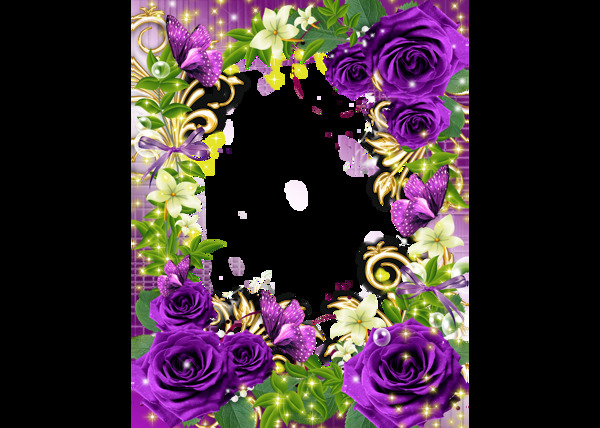 紫色玫瑰背景相框png