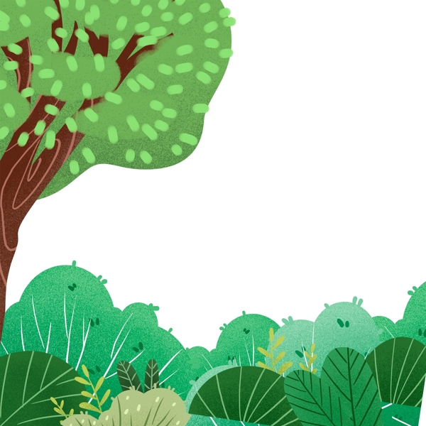 草地树木植物插画