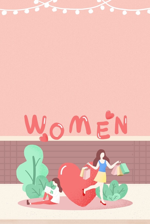 女王节妇女节购物促销人物插画海报