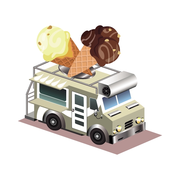 卡通冰淇淋球快餐车矢量素材