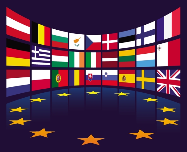 欧盟各国国旗组合矢量立体图