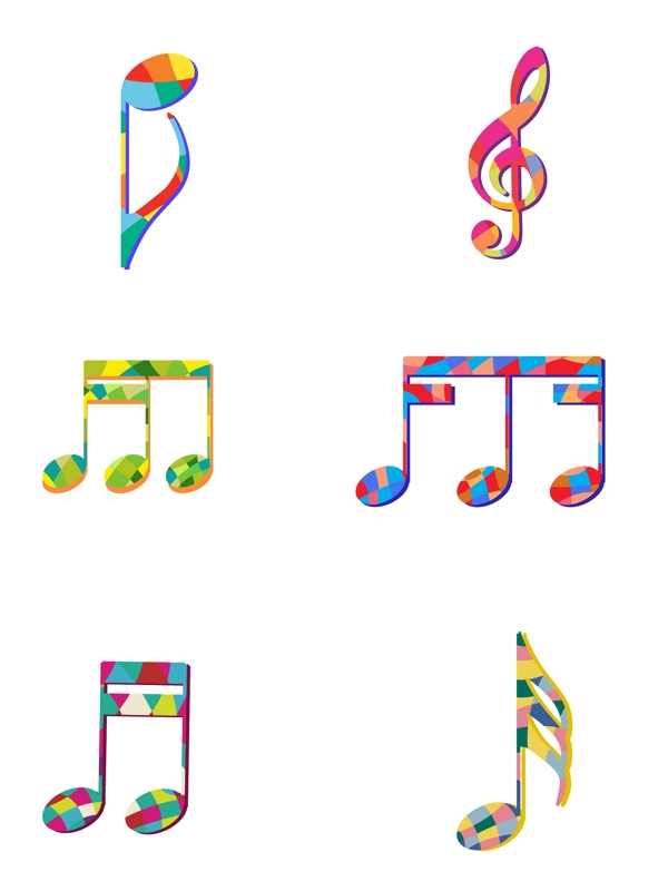 几何纯色拼接音乐音符设计元素合集可商用