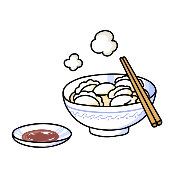 手绘一碗饺子插画