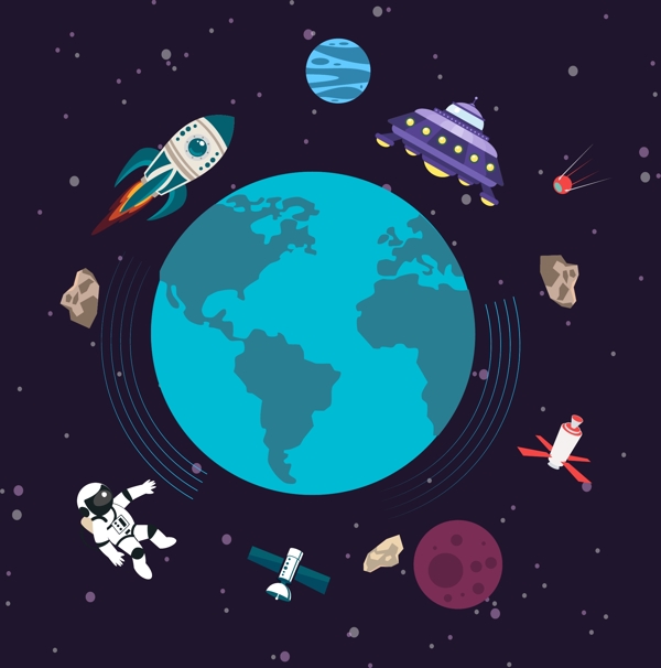 扁平化宇航員宇宙插畫