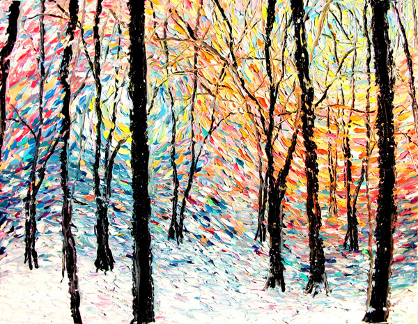 油画冬天森林图片