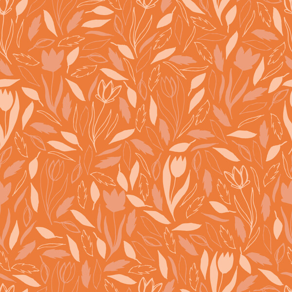 日系清新橙色元素树叶壁纸图案装饰设计