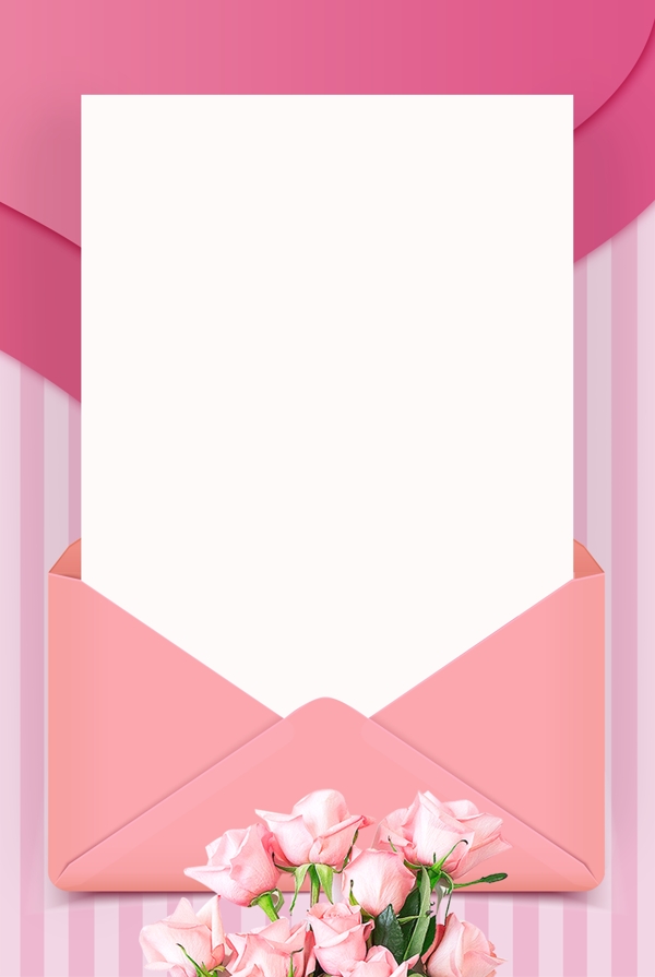 粉色浪漫花朵条纹信封信纸背景