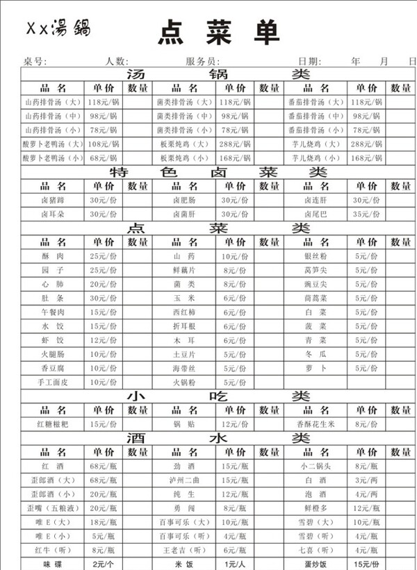 湯鍋點(diǎn)菜單