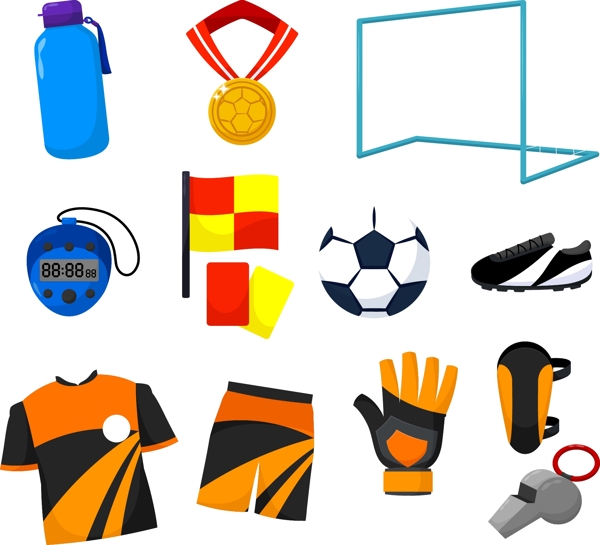 手绘足球一系列用品元素