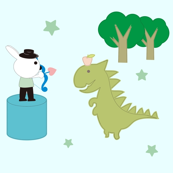 印花矢量圖嬰童卡通動物藍色樹免費素材