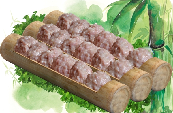 竹筒蒸肉丸
