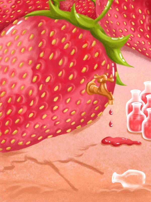 手绘质感草莓果酱背景设计