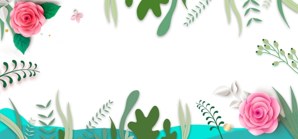 夏天春天海洋海岛植物横版边框