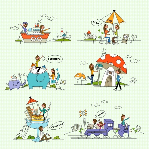 卡通線條風格可愛插畫圖片