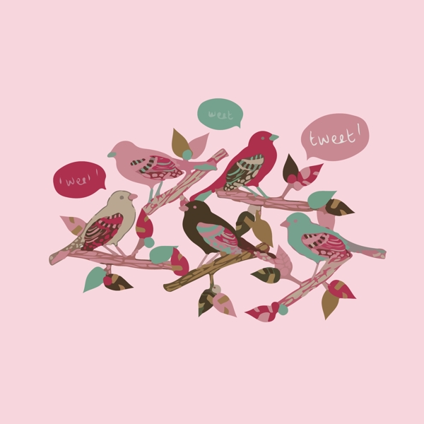 印花矢量圖動物鳥文字英文免費素材