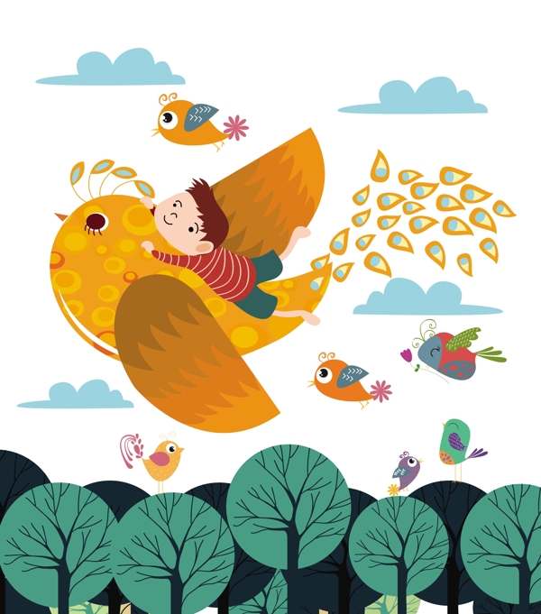 梦想飞翔的小鸟图标背景彩色卡通设计