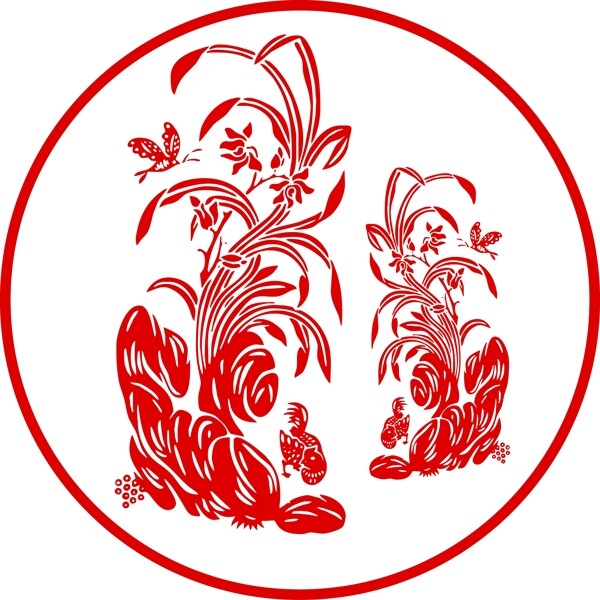 中国风植物花与蝴蝶图案矢量素材