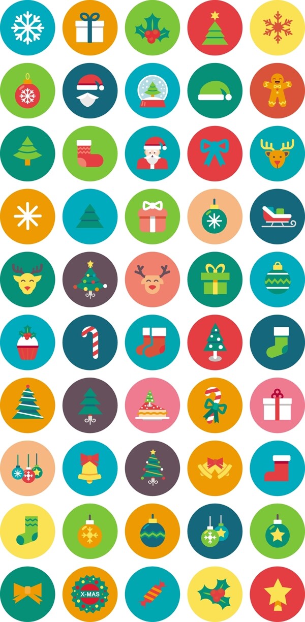 50个圣诞节彩色圆形图标