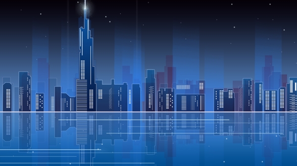 霓虹天际渐变城市夜景南京大气蓝色科技带感