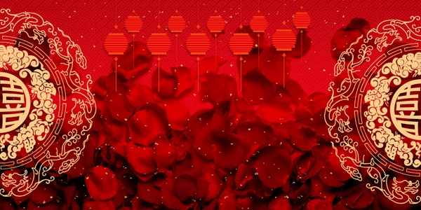 浪漫红色花瓣结婚背景素材