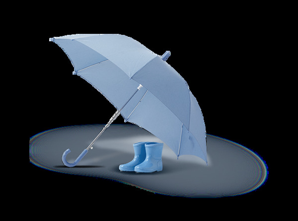 蓝色雨鞋雨伞png元素