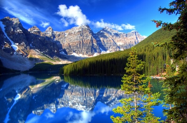 美丽湖泊山峰森林风景