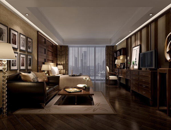 美式清新客厅皮质沙发室内装修效果图