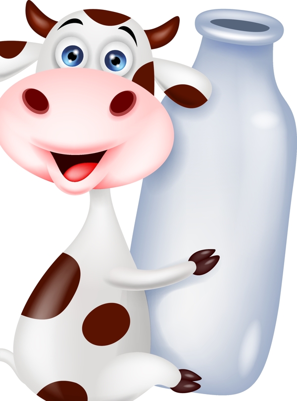 卡通手绘可爱奶牛抱牛奶瓶