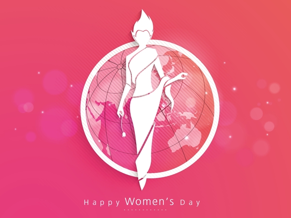 三八婦女節(jié)賀卡或海報(bào)上閃亮的粉色和橙色背景的女孩插畫(huà)設(shè)計(jì)
