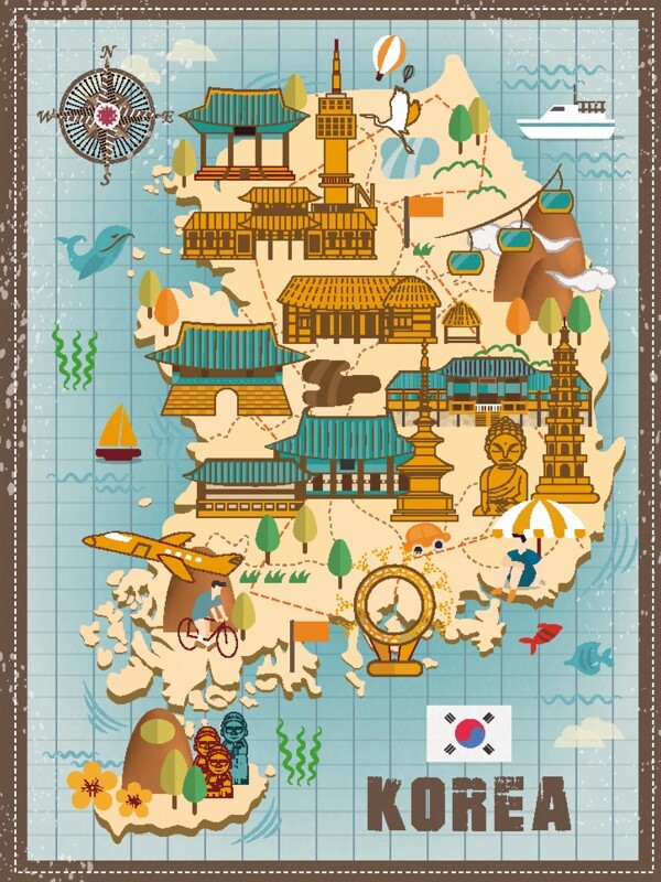 韩国卡通地图矢量素材