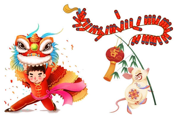 春节舞狮子新年传统民俗舞狮