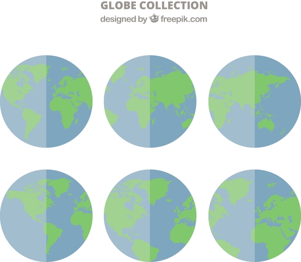 六个不同方向的地球图标素材