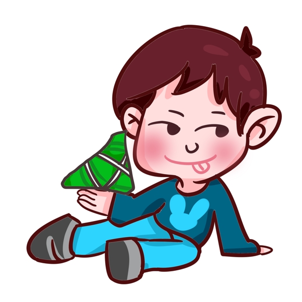 端午节吃粽子的小男孩手绘插画