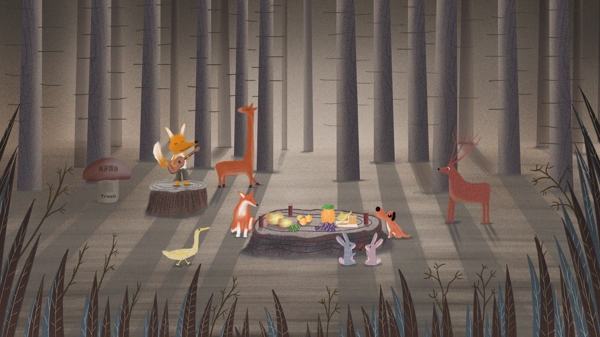 森林动物聚会卡通背景